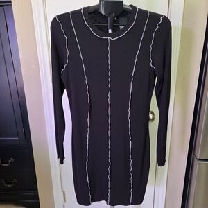 H&M Divided Womens Black Ribbed Exposed Seam Bodycon Mini Dress Large 0987192 4